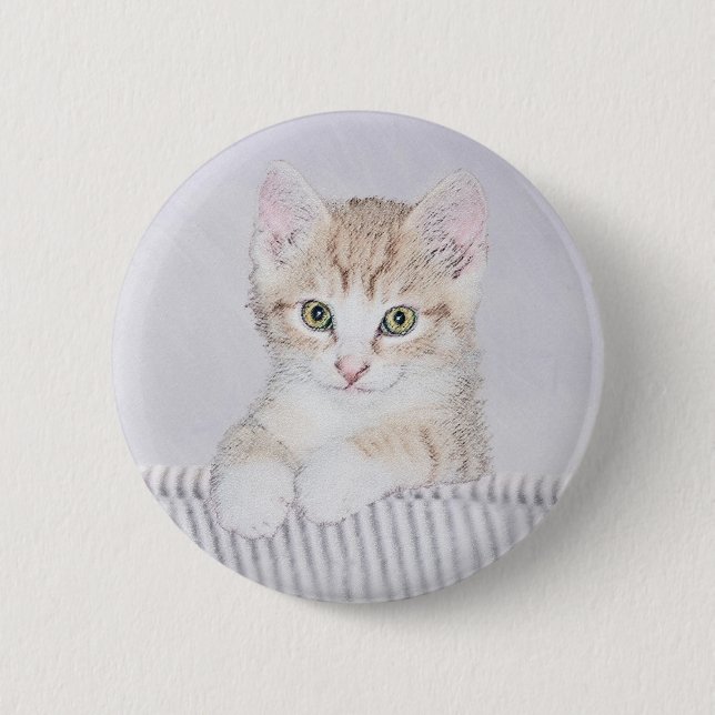 Orange Tabby Kitten Painting - Originelle Katze Ku Button (Vorderseite)
