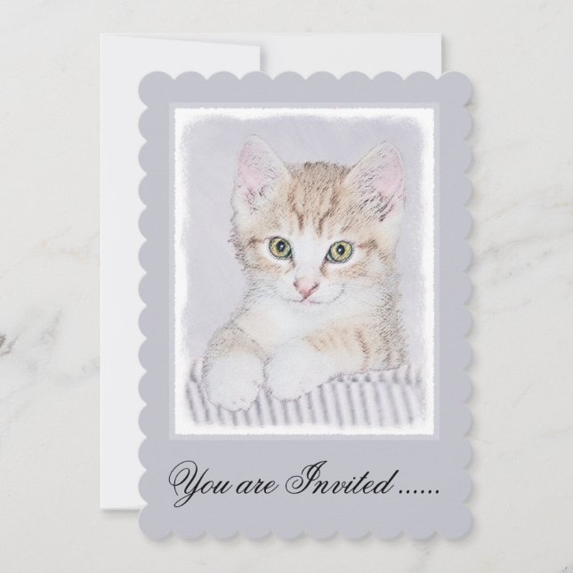 Orange Tabby Kitten Painting - Originelle Katze Ku Einladung (Vorderseite)