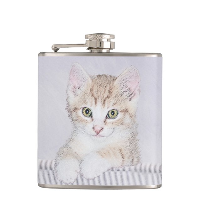 Orange Tabby Kitten Painting - Originelle Katze Ku Flachmann (Vorderseite)
