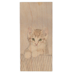 Orange Tabby Kitten Painting - Originelle Katze Ku Holz USB Stick