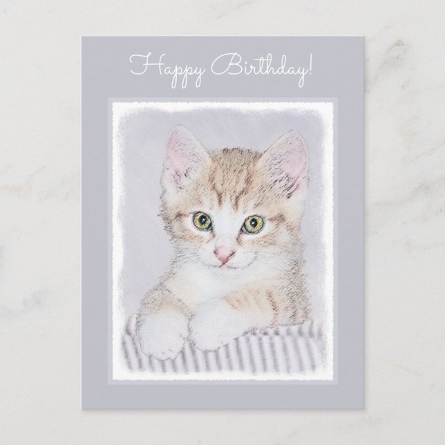 Orange Tabby Kitten Painting - Originelle Katze Ku Postkarte (Vorderseite)