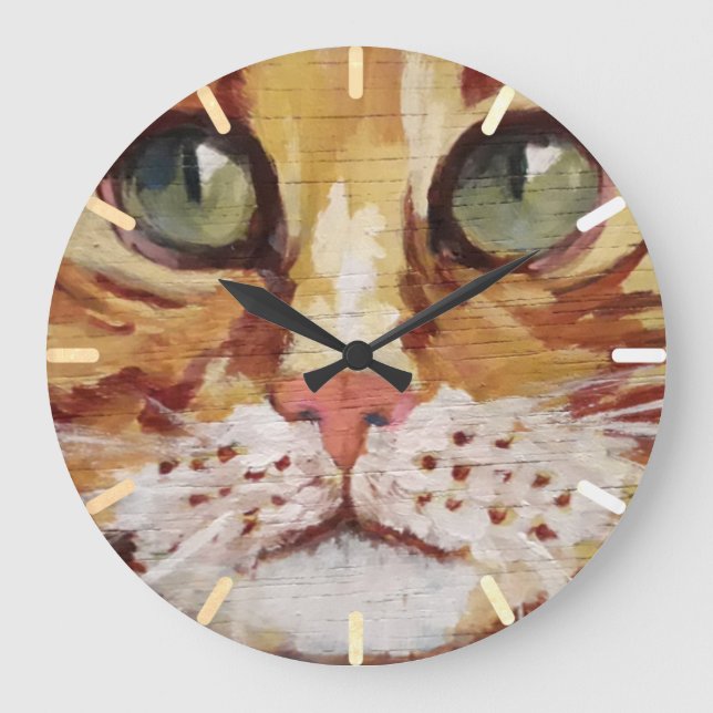 Orange Tabby Painting Detail Großuhr Große Wanduhr (Vorderseite)