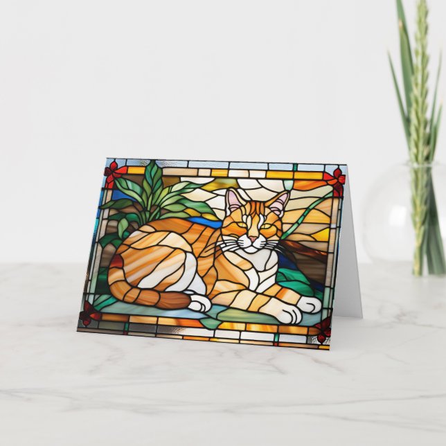 Orange Tabby Stained Glass Karte (Vorderseite)