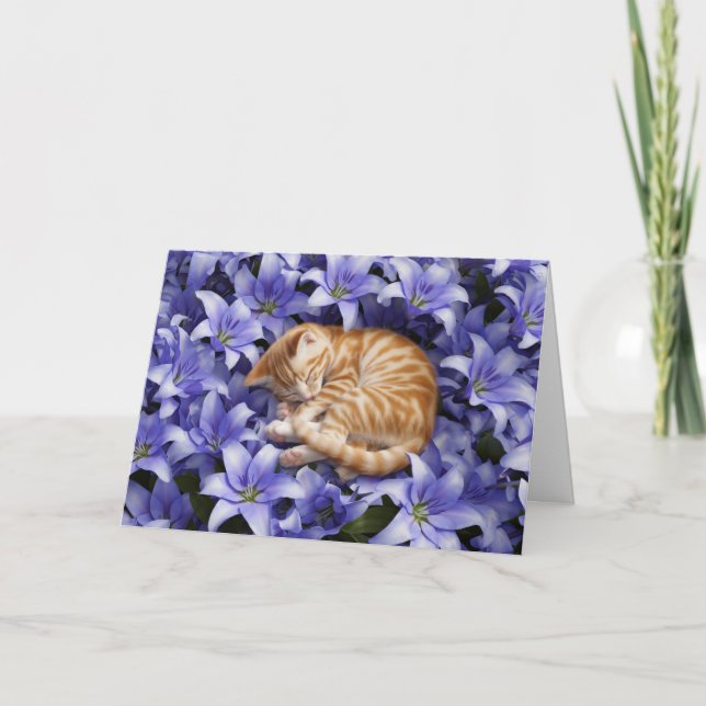 Orange Tabby und Lilies Karte (Vorderseite)