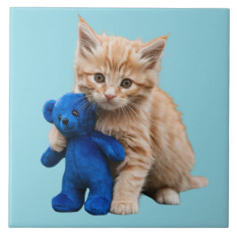 Orange Tabby und Teddy Bear Dekorationsteile Fliese