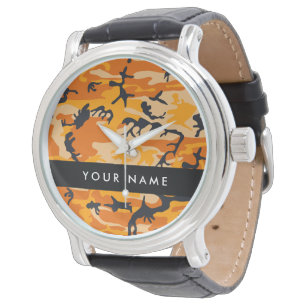 Orange Tarnmuster Ihren Namen personalisieren Armbanduhr