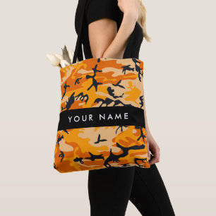 Orange Tarnmuster Personalisieren Sie Ihren Namen Tasche