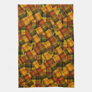 Orange Tartan Highland Cow Design, Geschirrtuch