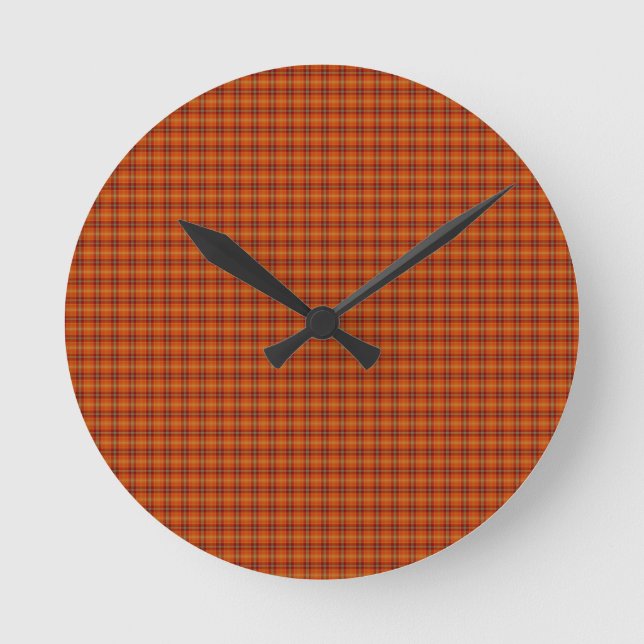 Orange Tartan Wall Clock Runde Wanduhr (Vorderseite)