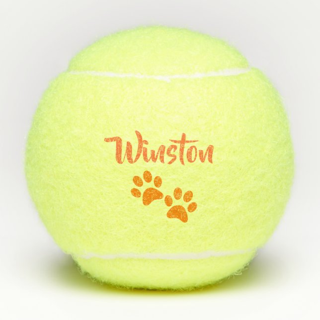 Orange Tatzen-Druck-personalisiertes Haustier oder Tennisbälle (Vorderseite)