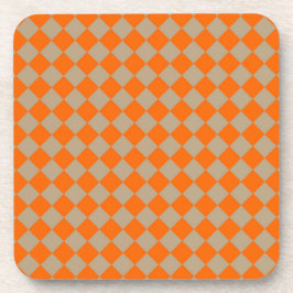 Orange Taupe Checker Diamond Pattern Getränkeuntersetzer