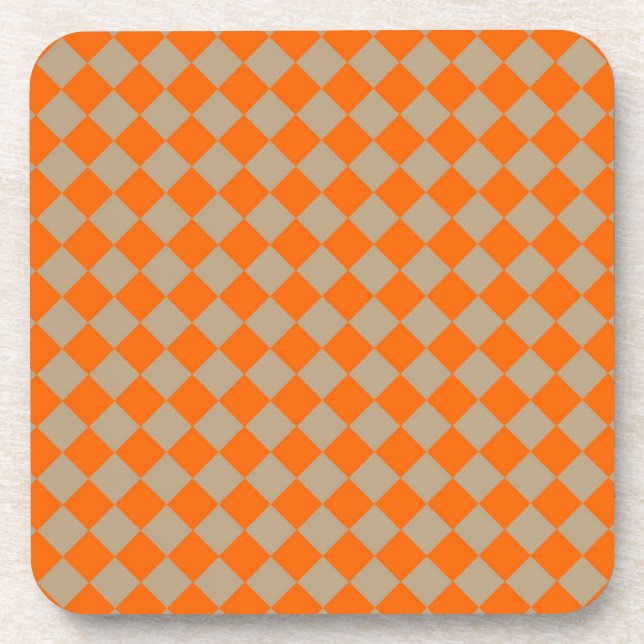 Orange Taupe Checker Diamond Pattern Getränkeuntersetzer (Vorderseite)