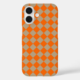 Orange Taupe Checker Diamond Pattern iPhone 16 Hülle