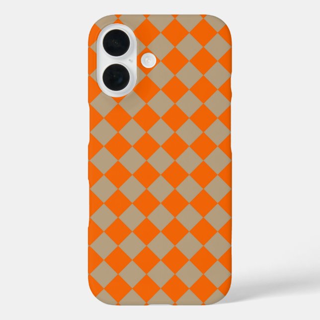 Orange Taupe Checker Diamond Pattern iPhone 16 Hülle (Rückseite)