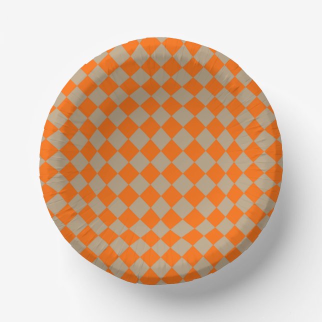 Orange Taupe Checker Diamond Pattern Pappteller (Vorderseite)