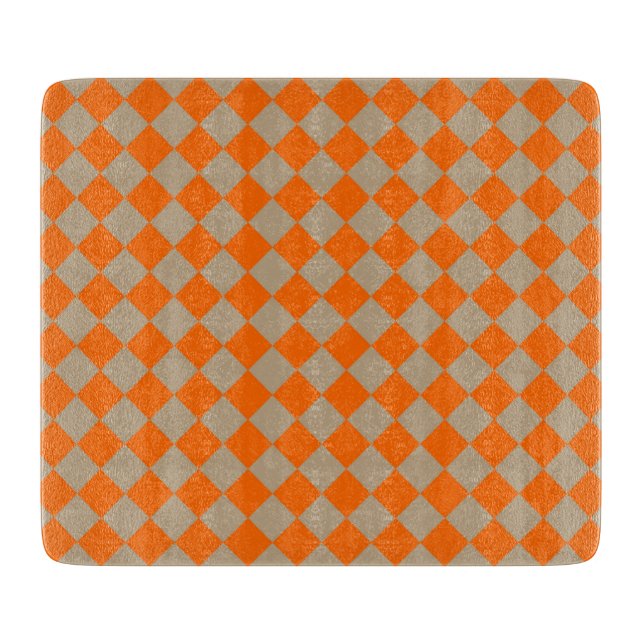 Orange Taupe Checker Diamond Pattern Schneidebrett (Vorderseite)