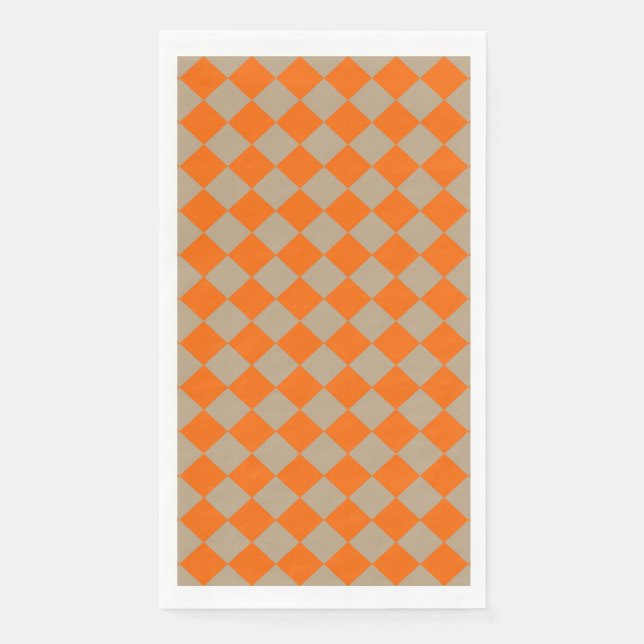 Orange Taupe Checker Diamond Pattern Serviette (Vorderseite)