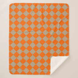 Orange Taupe Checker Diamond Pattern Sherpadecke
