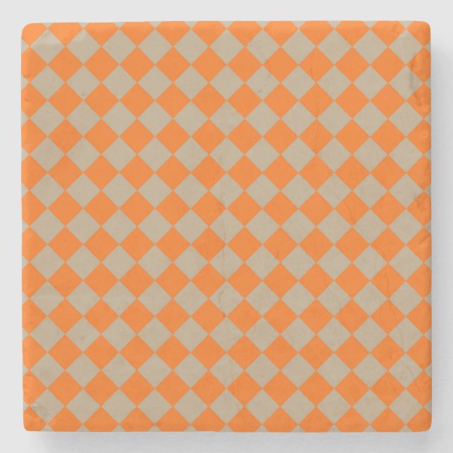 Orange Taupe Checker Diamond Pattern Steinuntersetzer (Vorderseite)