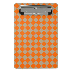 Orange-Taupe-Karomuster mit Diamantform Mini Klemmbrett
