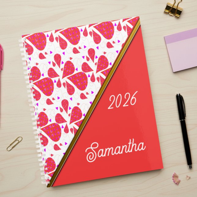 Orange Teardrop Leaf Pattern  Planer (Bold bright colors with teardrop shaped leaf elements and a fun layout for your planner.)
