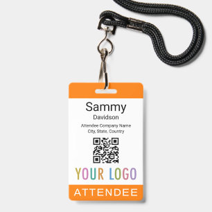 Orange Teilnehmerabzeichen Event Gast QR-Code Logo Ausweis
