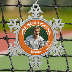 Orange Tennisspieler-Foto High School Schneeflocken Zinn-Ornament