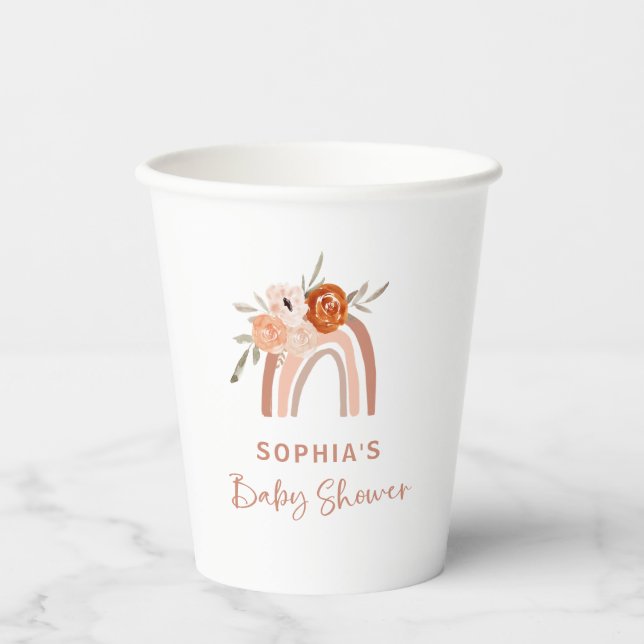 Orange Terracotta Boho | Rainbow Baby Shower Pappbecher (Vorderseite)