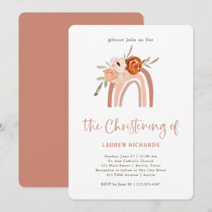 Orange Terracotta Boho Rainbow Christening Einladung