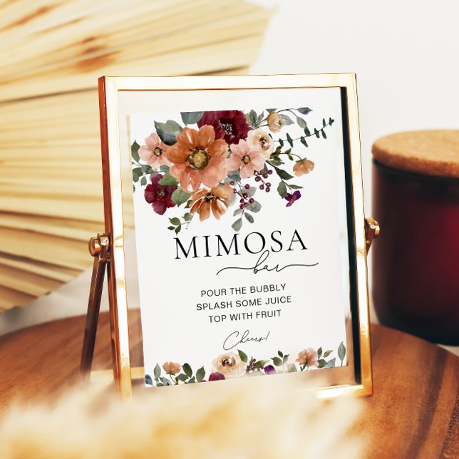 Orange Terracotta Burgundy Floral Mimosa Bar Poster (Von Creator hochgeladen)