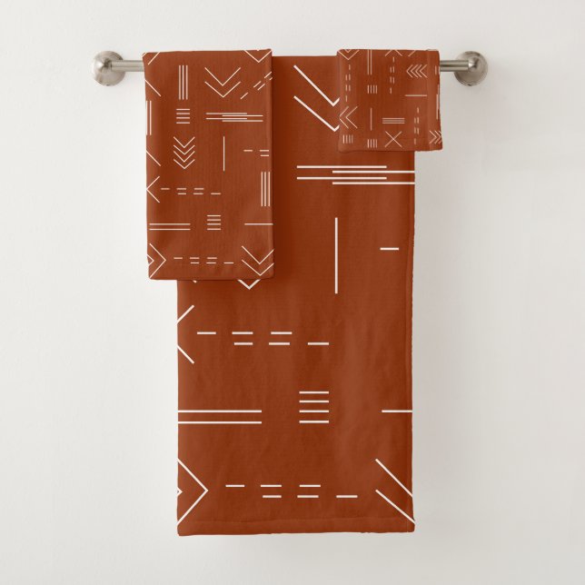Orange Terracotta Gorgeous Geometrie Muster Badhandtuch Set (Insitu)