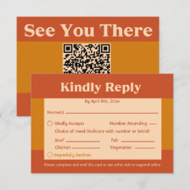 Orange Terracotta Moderne Retro QR Code RSVP Karte