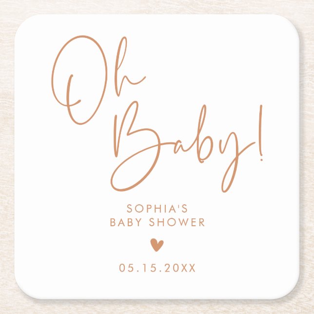 Orange Terracotta Oh Baby Modern Boho Babydusche Rechteckiger Pappuntersetzer (Vorderseite)