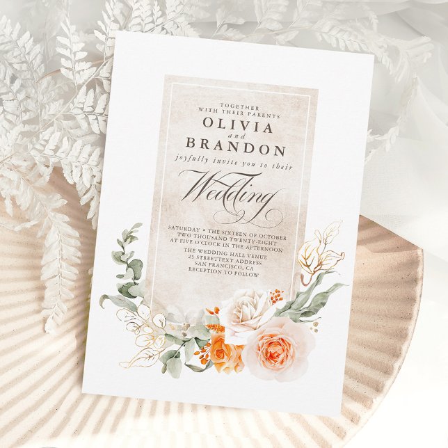Orange Terracotta und White Floral Wedding Einladu Einladung (Von Creator hochgeladen)