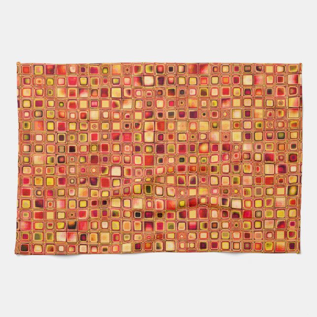 Orange "Terrakotta" maserte Mosaik-Fliesen-Muster Handtuch (Horizontal)