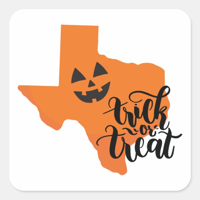 Orange Texas Jack 'O Lantern Face Trick or Tree Quadratischer Aufkleber (Vorderseite)