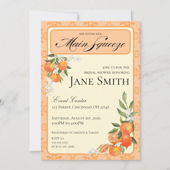 Orange Themed Bridal Shower Invitation Einladung (Vorderseite)