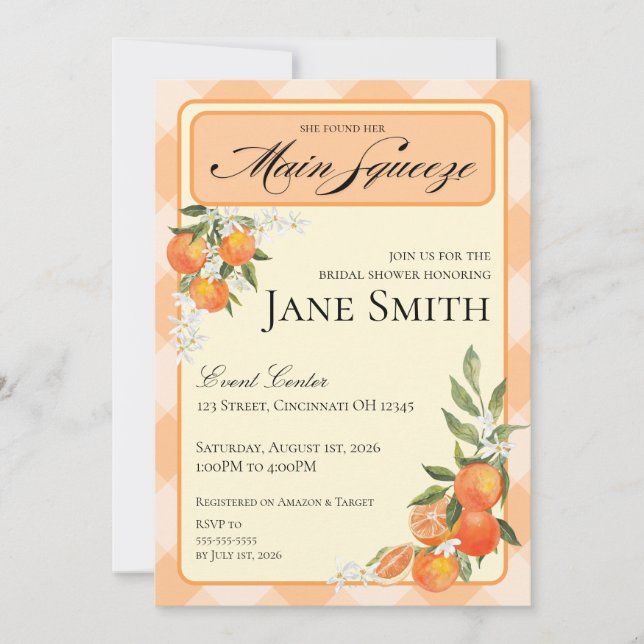 Orange Themed Bridal Shower Invitation Einladung (Vorderseite)
