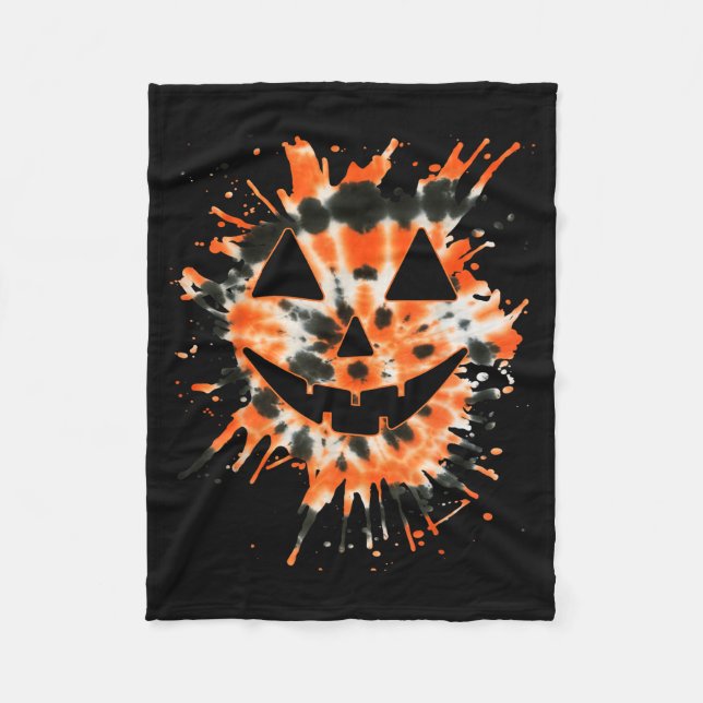 Orange Tie Dye Jack O Lantern Face - Hipe Hallowee Fleecedecke (Vorderseite)