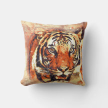 Orange Tiger Aquarellfarbenfarbe Farbe Druckkissen