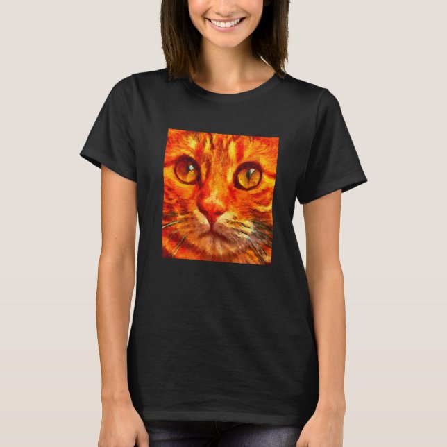 Orange Tiger Cat Nah Up T-Shirt (Vorderseite)