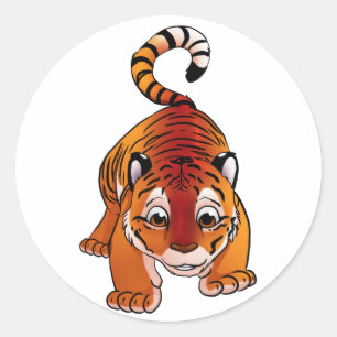 Orange Tiger Cub Runder Aufkleber