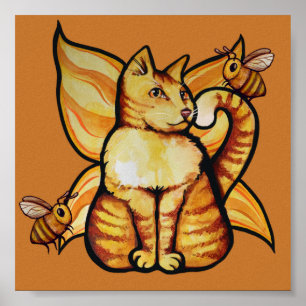Orange tiger Fairy Cat Bees Sommerzeit Kätzchen Poster
