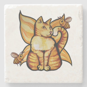 Orange tiger Fairy Cat Bees Sommerzeit Kätzchen Steinuntersetzer