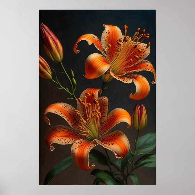Orange Tiger Lilies Blume Art Print Poster (Vorne)