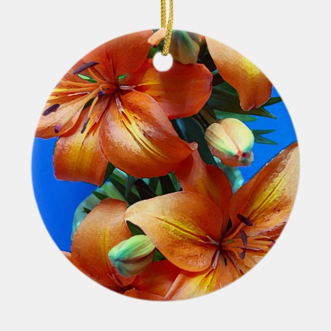 Orange tiger lily flowers christmas ornament (Vorne)