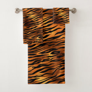 Orange Tiger Stripes Trendy Metallic look Badhandtuch Set