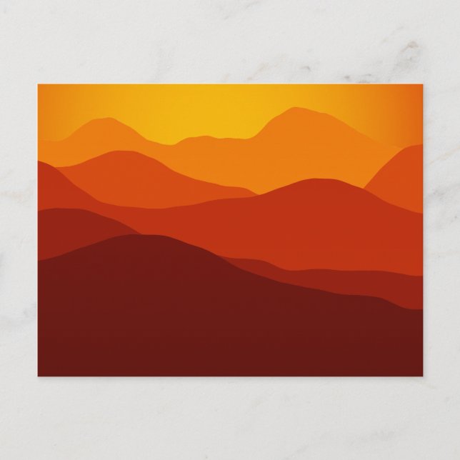 Orange Töne Sonnenuntergang über Silhouetten Postkarte (Vorderseite)