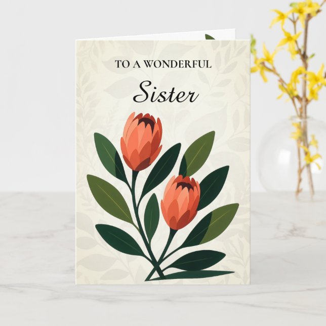 Orange Tones Protea Elegant Minimalist Birthday Karte (Gelbe Blume)