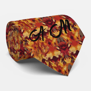 Orange Tones Retro Ikat Muster Monogramm Initialen Krawatte